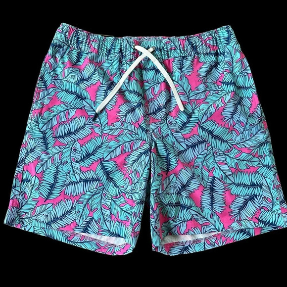 NWT Members Mark Mens Medium Resort Swim Trunks Boxer Lined Blue Pink Swimsuit - Picture 1 of 5